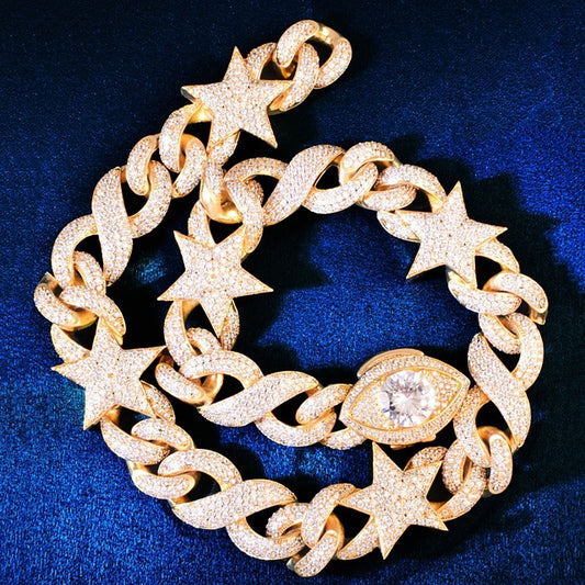 Golden Color Star Miami Cuban Chain Necklace