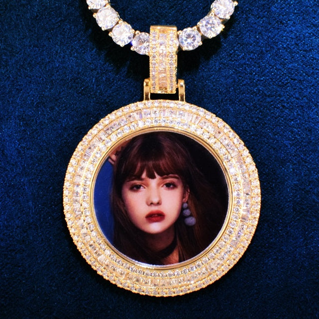 Baguette Round Photo Necklace