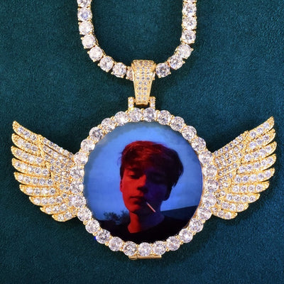 Round Angel Wing Photo Necklace