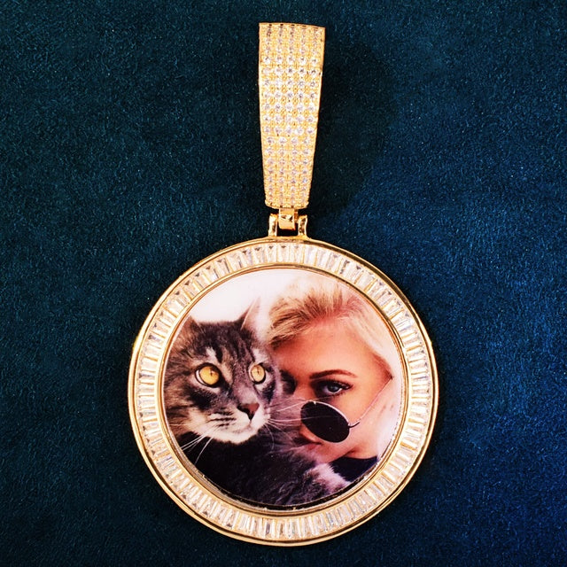 Round Baguette Photo Big Clasp Necklace