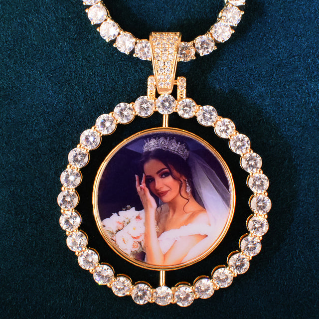 Double Side Rotating Round Photo Necklace