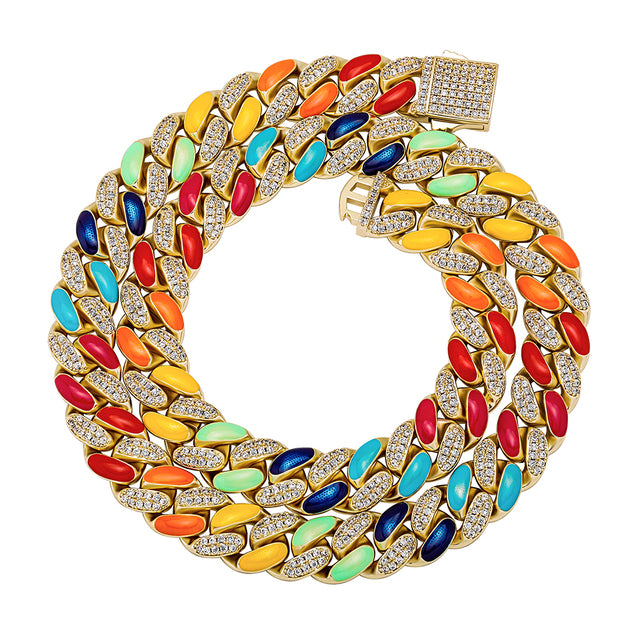 14mm Colorful Dripping Oil Cuban Prong Chain