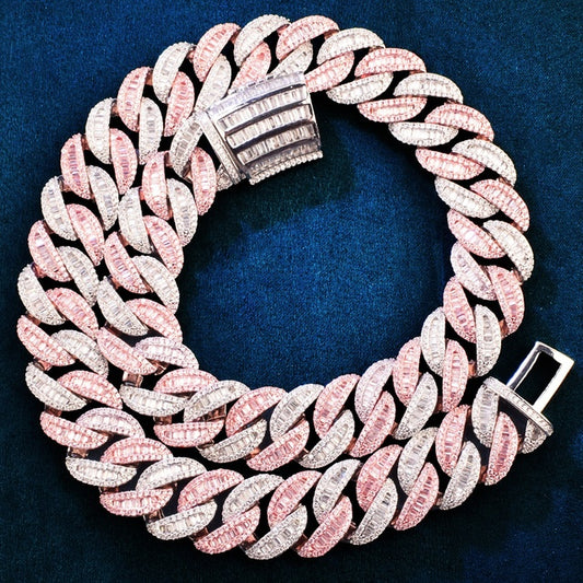 19MM Mixed Color Miami Cuban Chain Baguette Necklace