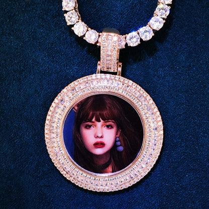 Baguette Round Photo Necklace