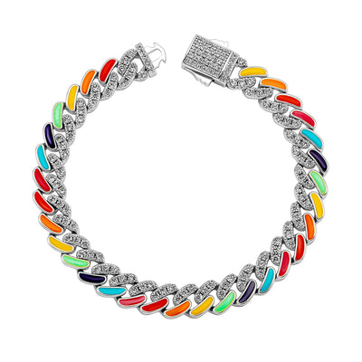9mm Colorful Dripping Oil Cuban Prong Bracelet