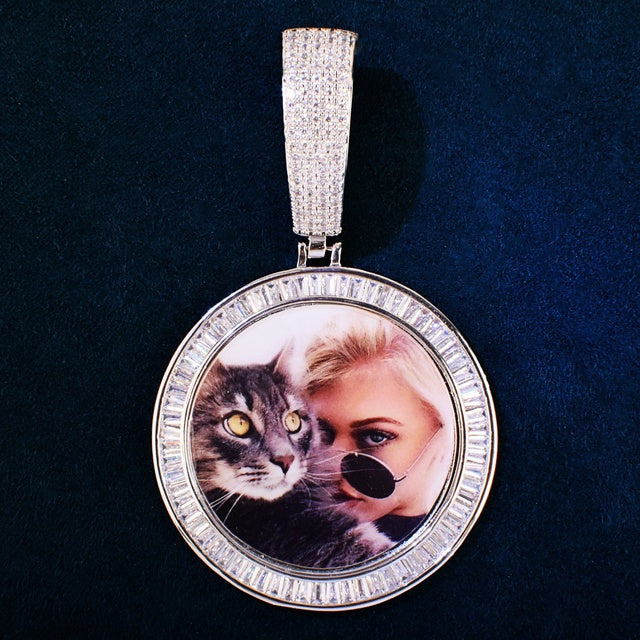 Round Baguette Photo Big Clasp Necklace