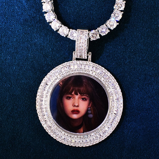 Baguette Round Photo Necklace