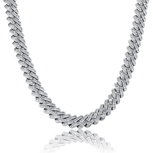 12mm Baguette Prong Cuban Link Necklace