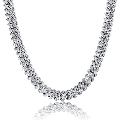 12mm Baguette Prong Cuban Link Necklace